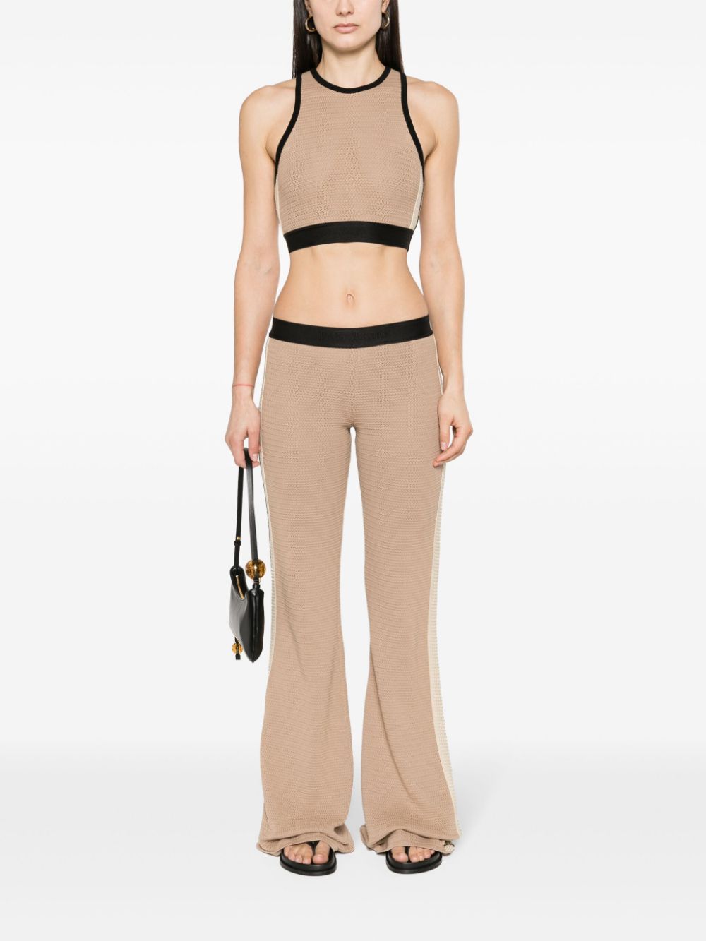 Palm Angels Knitted Crochet Racerback Crop Top Beige