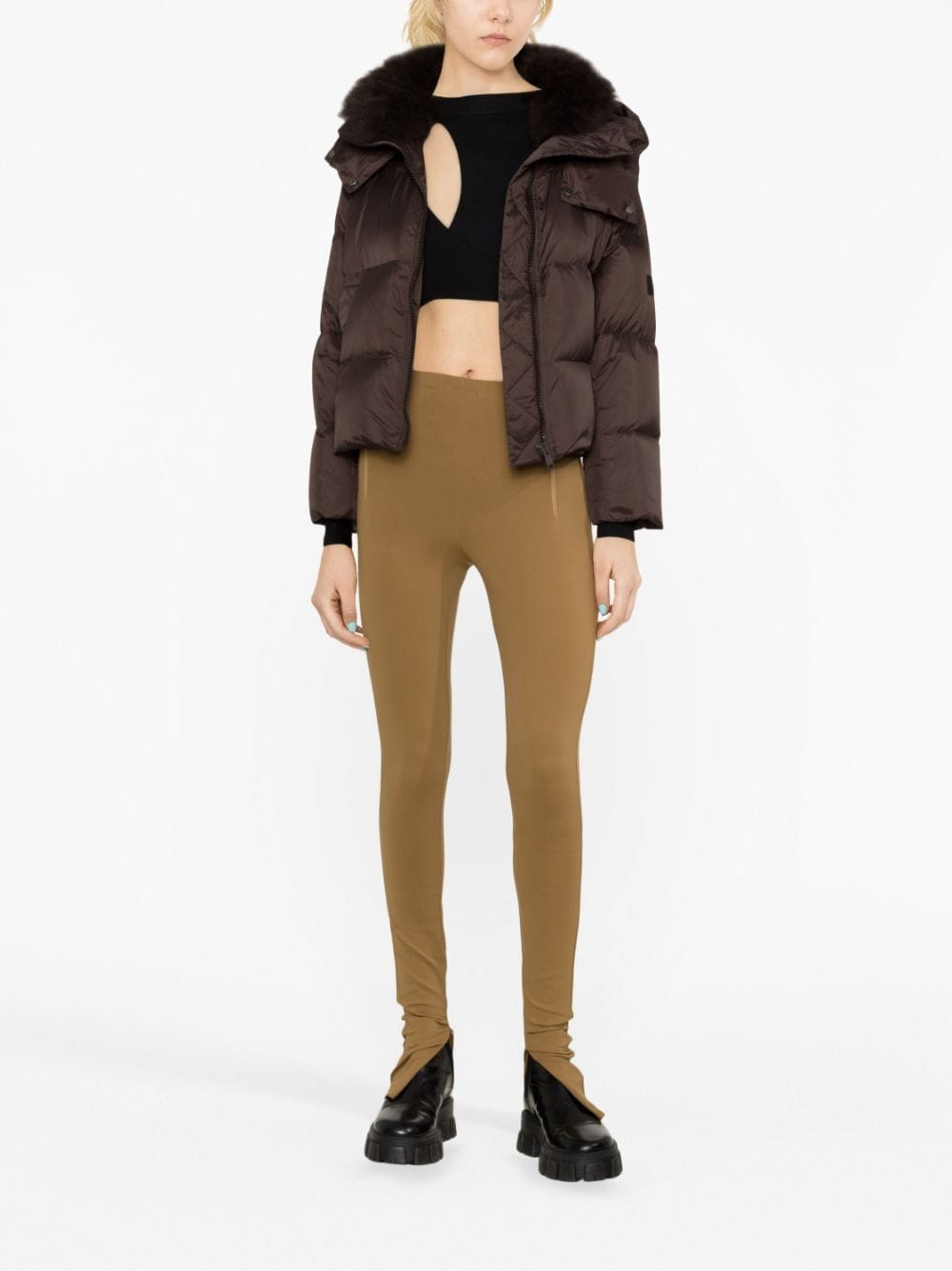 Wardrobe.Nyc High-Waisted Ankle-Zip Leggings Camel camel