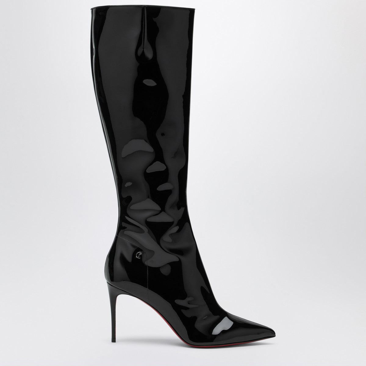 Christian Louboutin High Patent Leather Black Boots with Red Sole Black