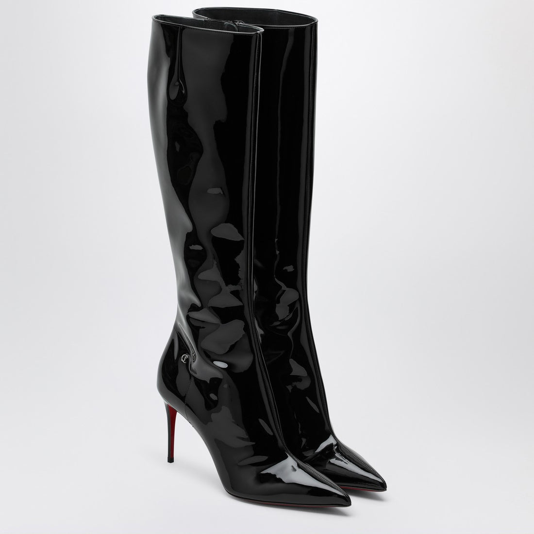 Christian Louboutin High Patent Leather Black Boots with Red Sole Black