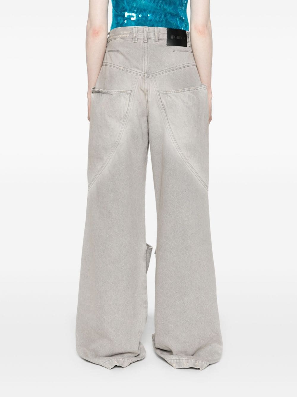The Attico Wide-Leg Distressed High-Rise Jeans Grey