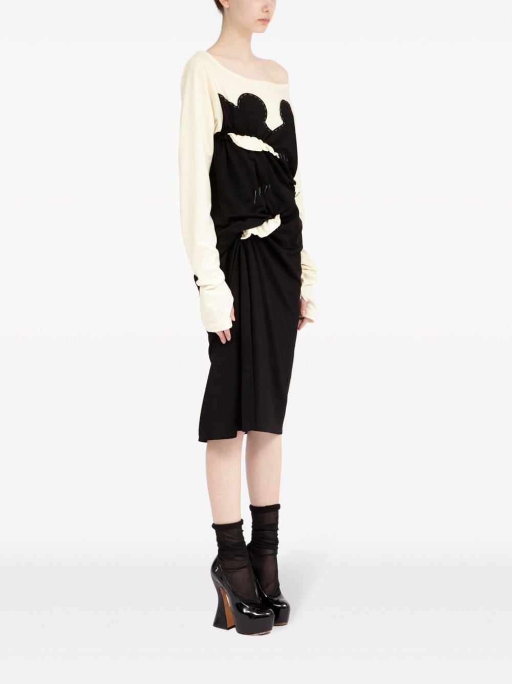 Maison Margiela Ruched Panelled Mid-Length Jersey Dress White White