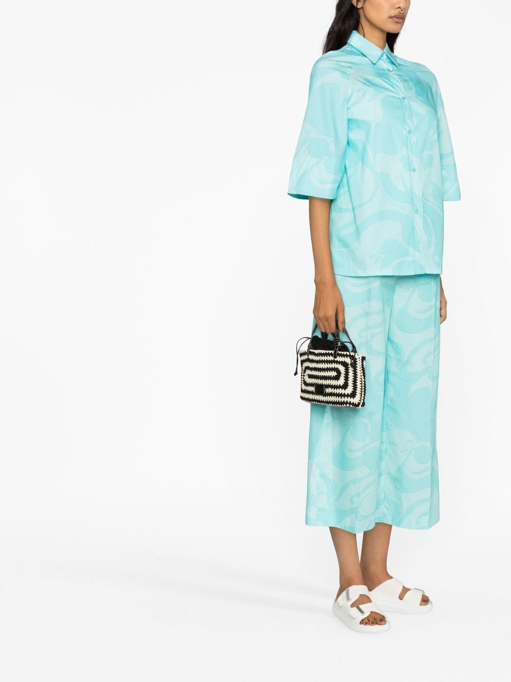 Etro Swirl-Print Cotton and Silk Shirt Clear Blue