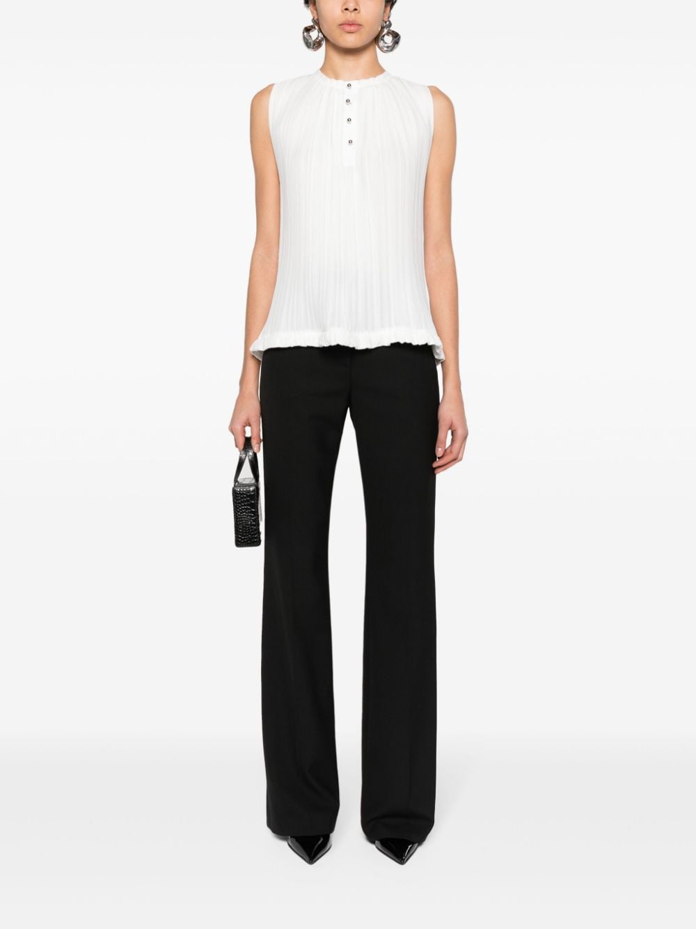 Lanvin Pleated Crepe de Chine Sleeveless Top White White
