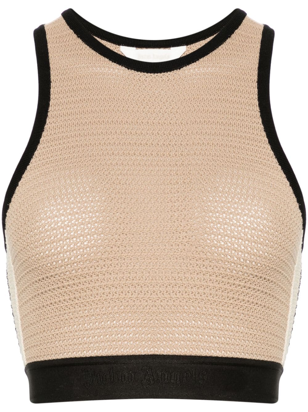 Palm Angels Knitted Crochet Racerback Crop Top Beige