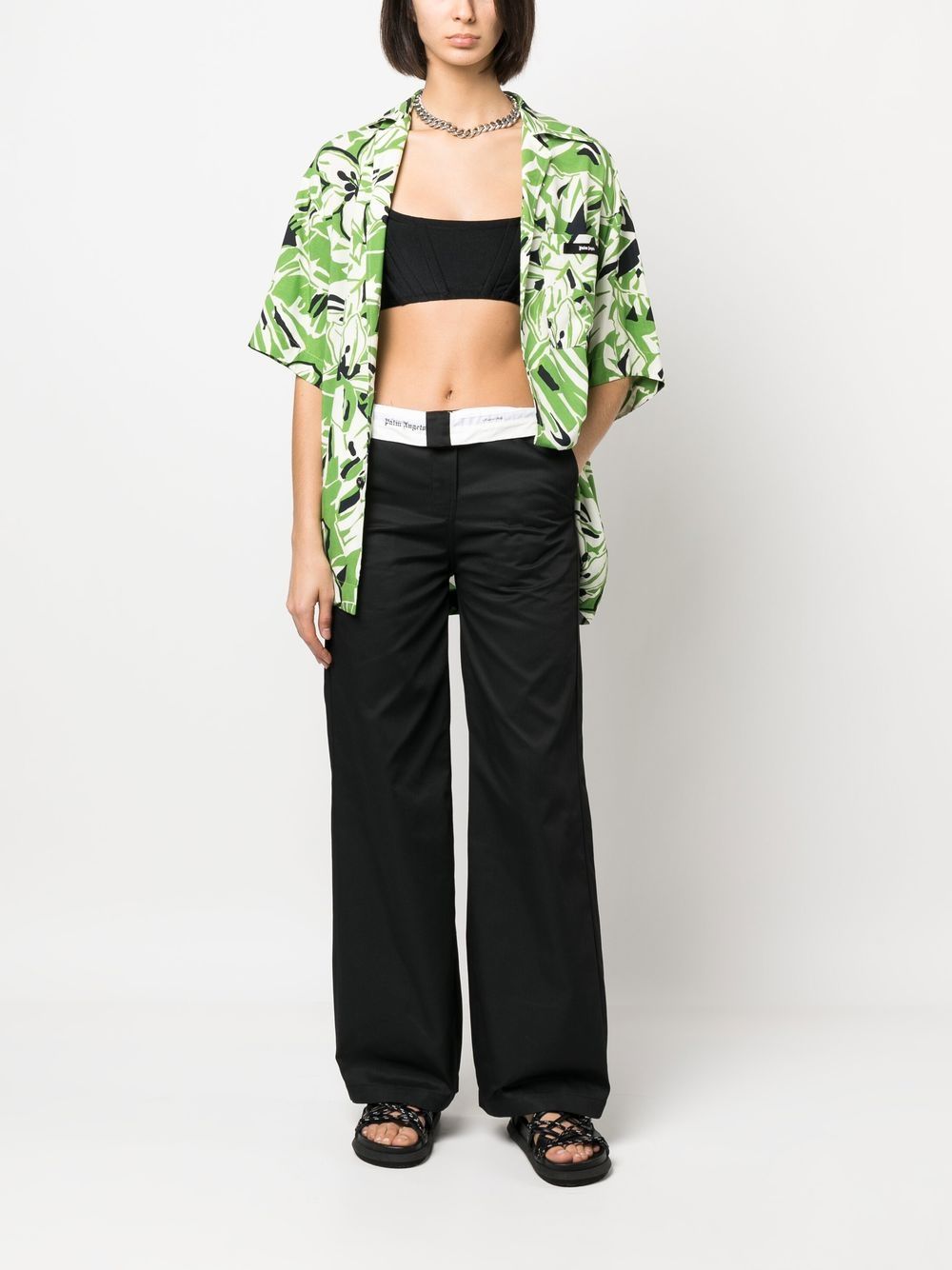 Palm Angels Reversed Waistband Straight-Leg Trousers Black