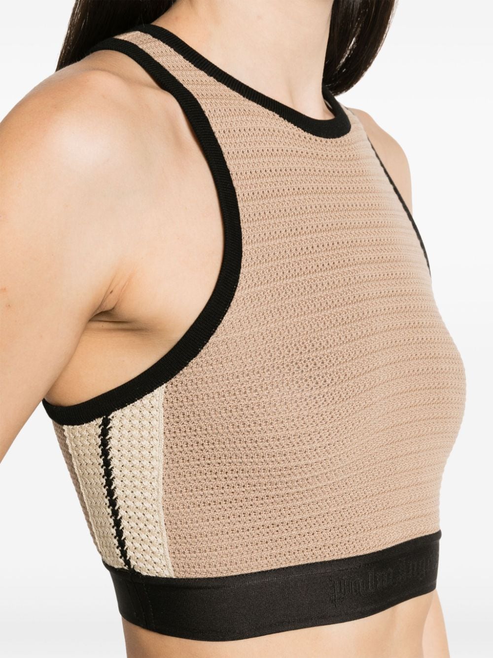 Palm Angels Knitted Crochet Racerback Crop Top Beige