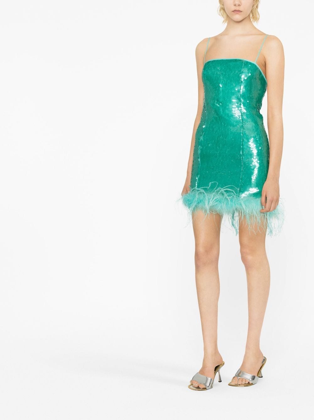 Giuseppe Di Morabito Sequinned Feather-Embellished Minidress Aqua Blue