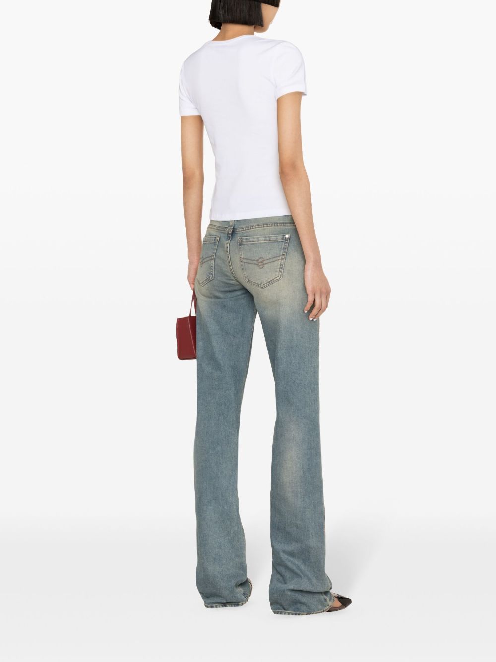 Blumarine Rhinestone-Logo Cotton Jersey T-Shirt White White