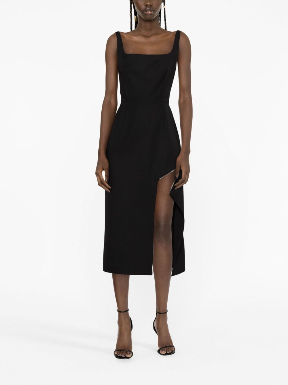 Alexander McQueen Zip-Embellished Wool Midi Dress Black