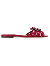 Dolce & Gabbana Bianca Lace Brooch-Detail Slides Red