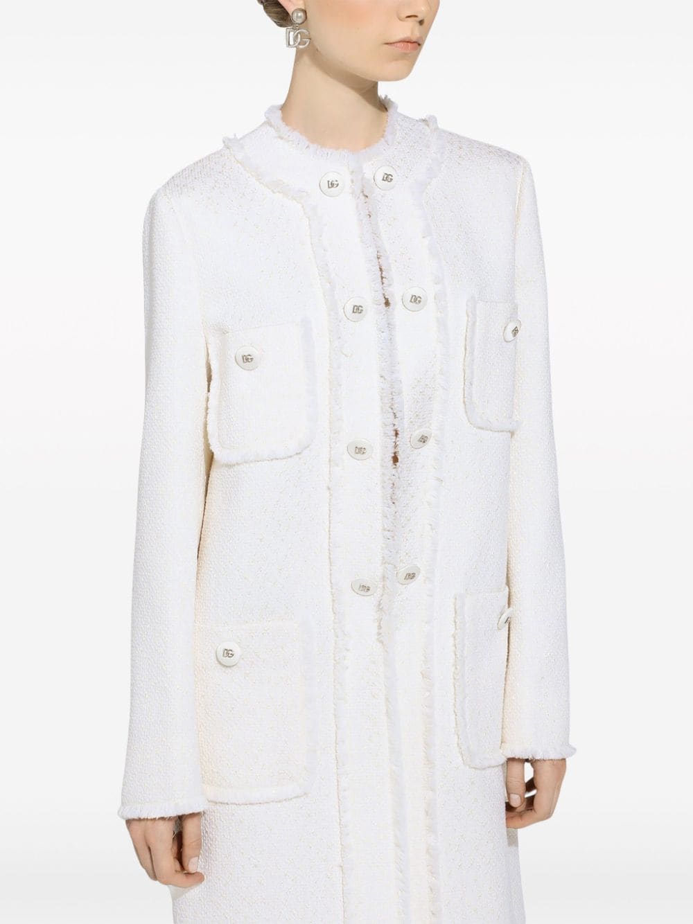 Dolce & Gabbana Single-Breasted Tweed Coat White