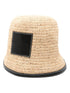 JACQUEMUS Raffia Wide-Brimmed Hat with Leather Logo Patch Black