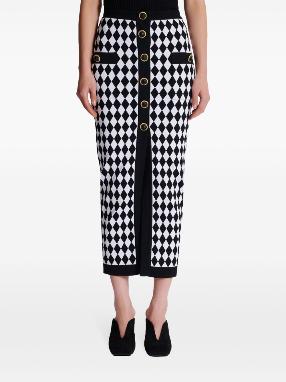 Balmain Diamond-Jacquard Knitted Midi Skirt Black black