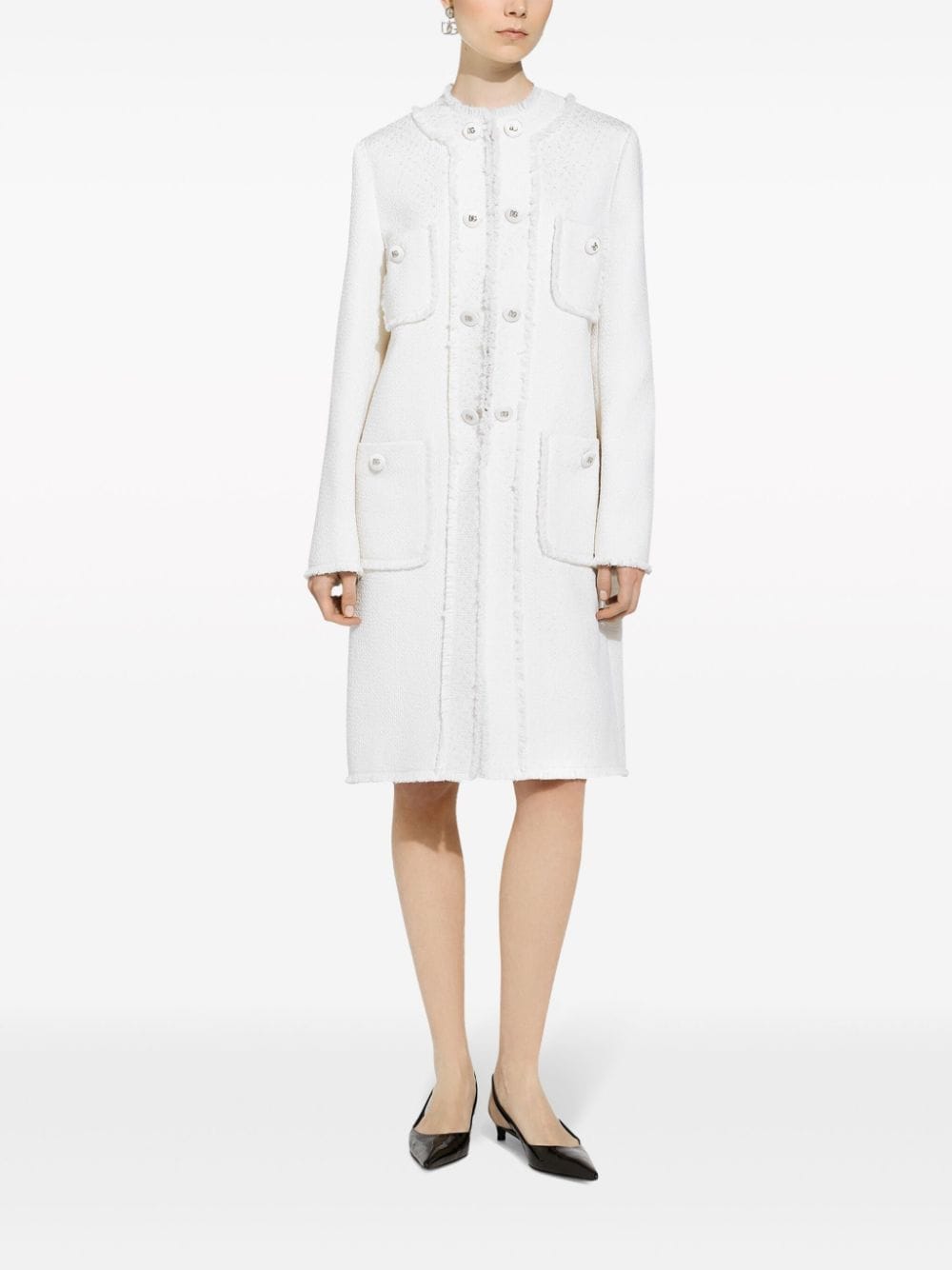 Dolce & Gabbana Single-Breasted Tweed Coat White