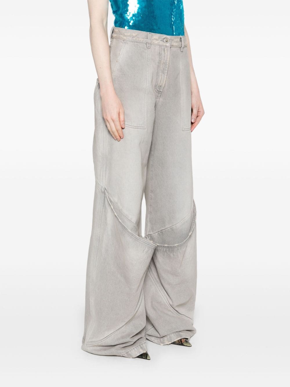 The Attico Wide-Leg Distressed High-Rise Jeans Grey
