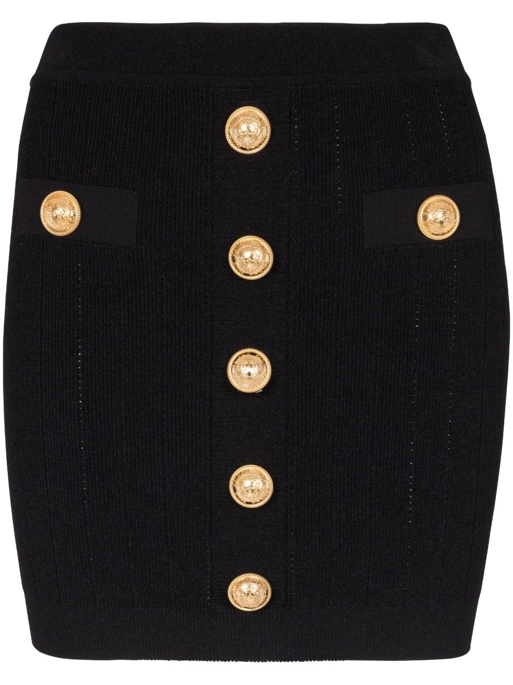 Balmain Buttoned Knitted Mini Skirt Black