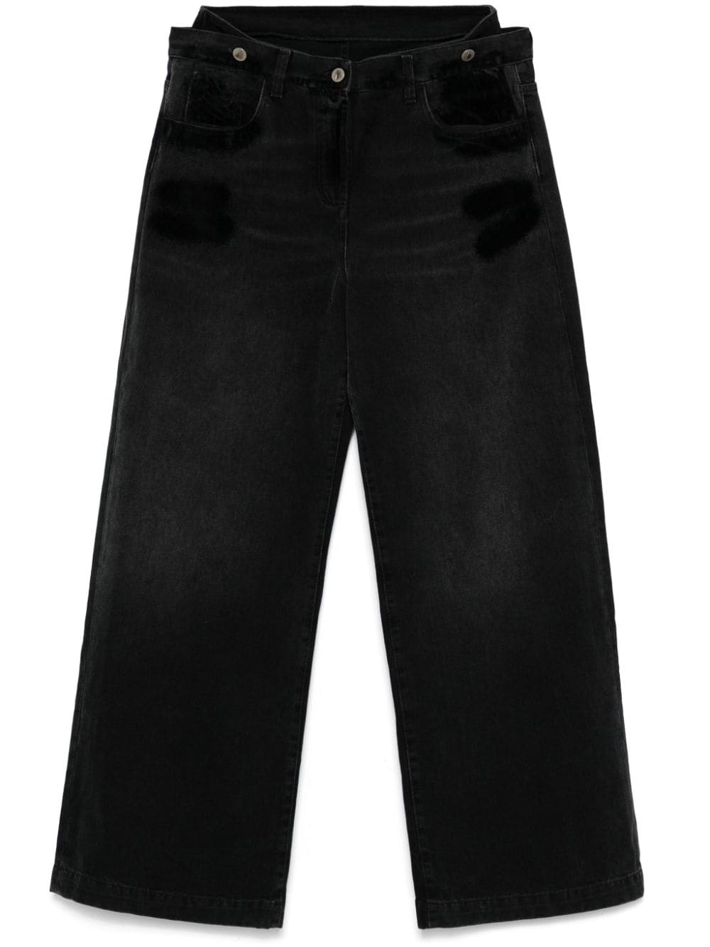 The Attico Wide-Leg Distressed Black Denim Jeans Black