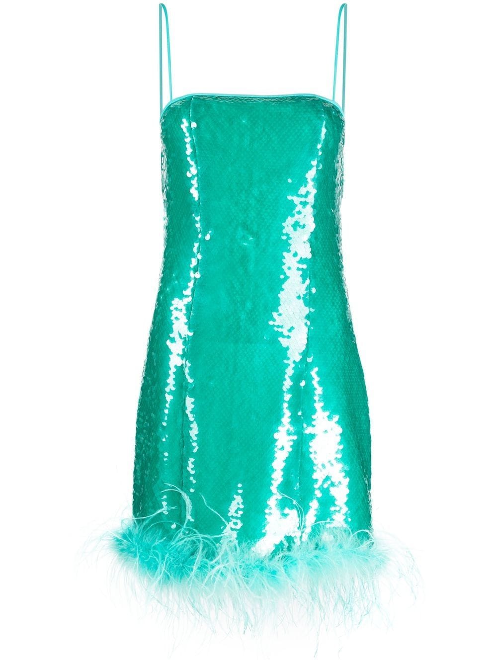 Giuseppe Di Morabito Sequinned Feather-Embellished Minidress Aqua Blue