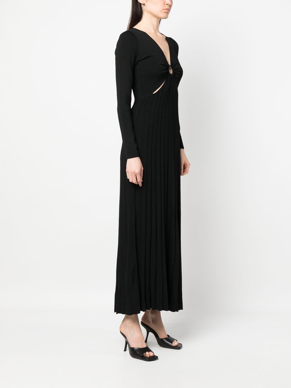 MMK Maxi Pleated Dress With Ring And Cut-out Detail Black