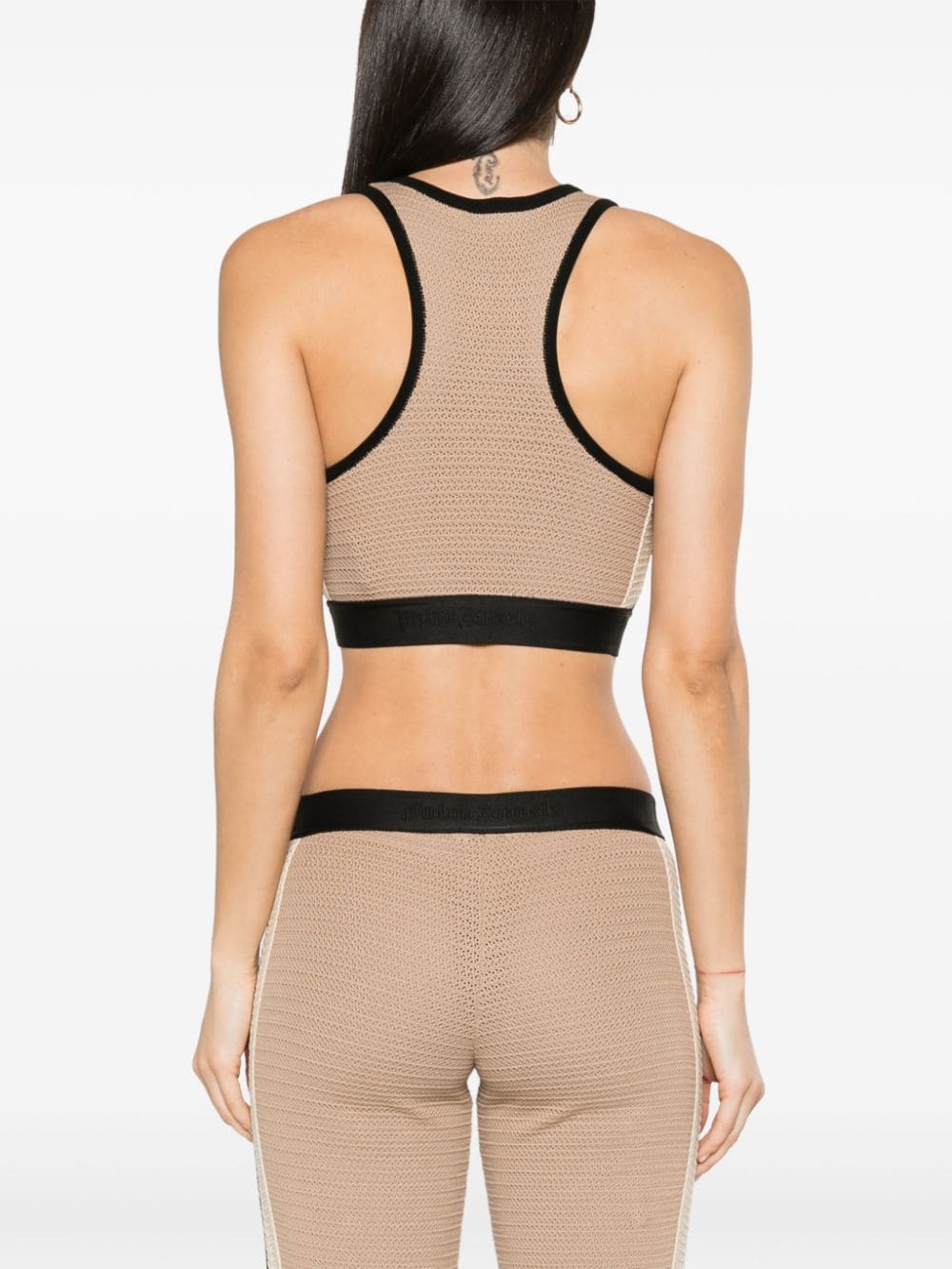 Palm Angels Knitted Crochet Racerback Crop Top Beige