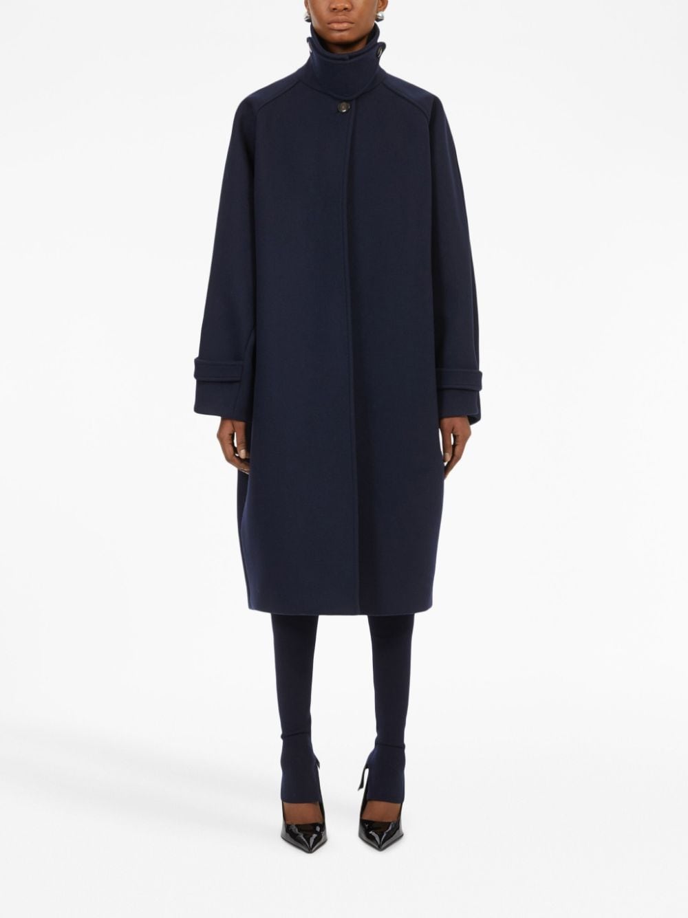 Ferragamo Single-Breasted Wool Coat with High Neck Blue