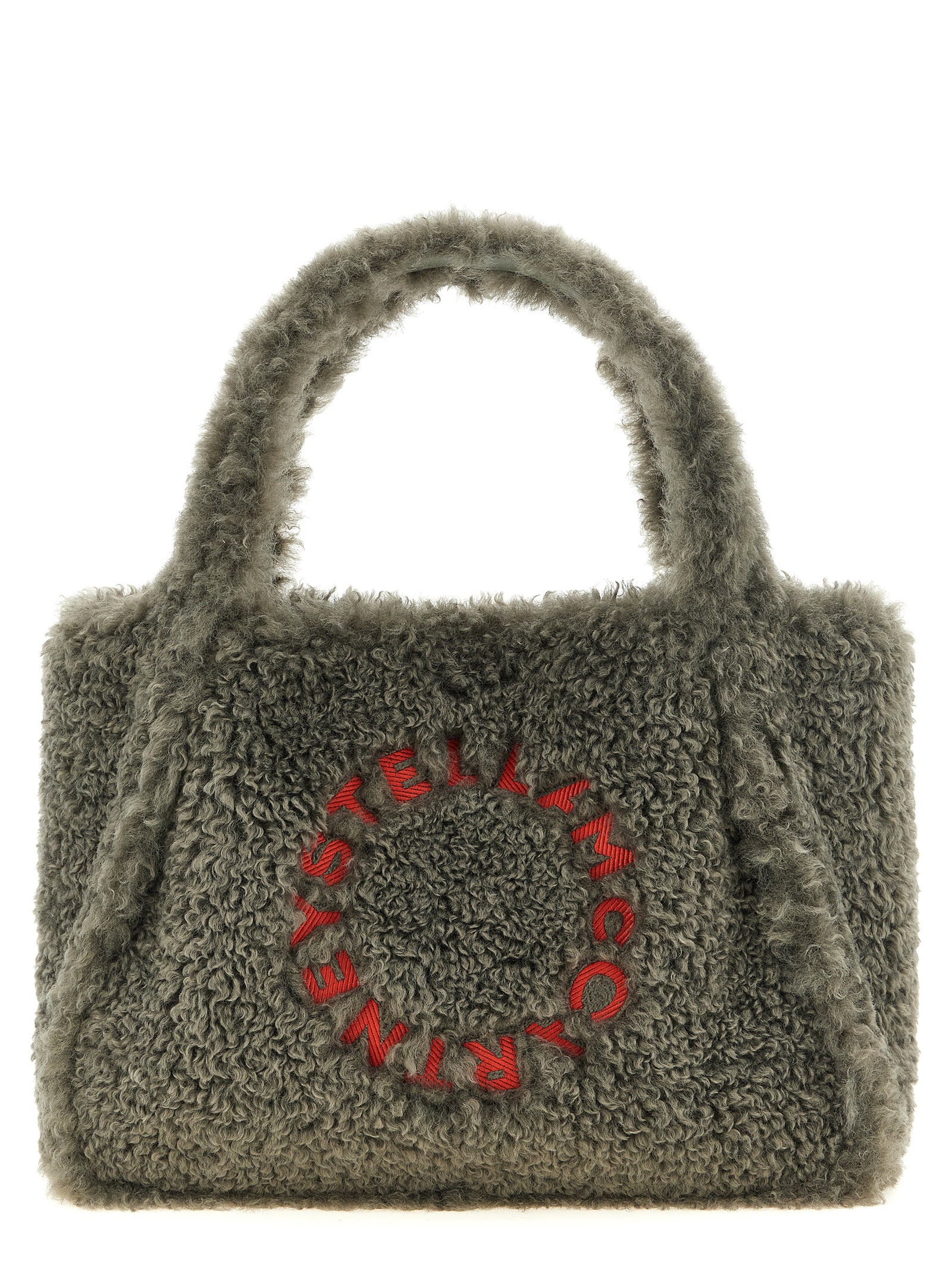 Stella Mccartney Shearling Logo Shopping Bag Gray