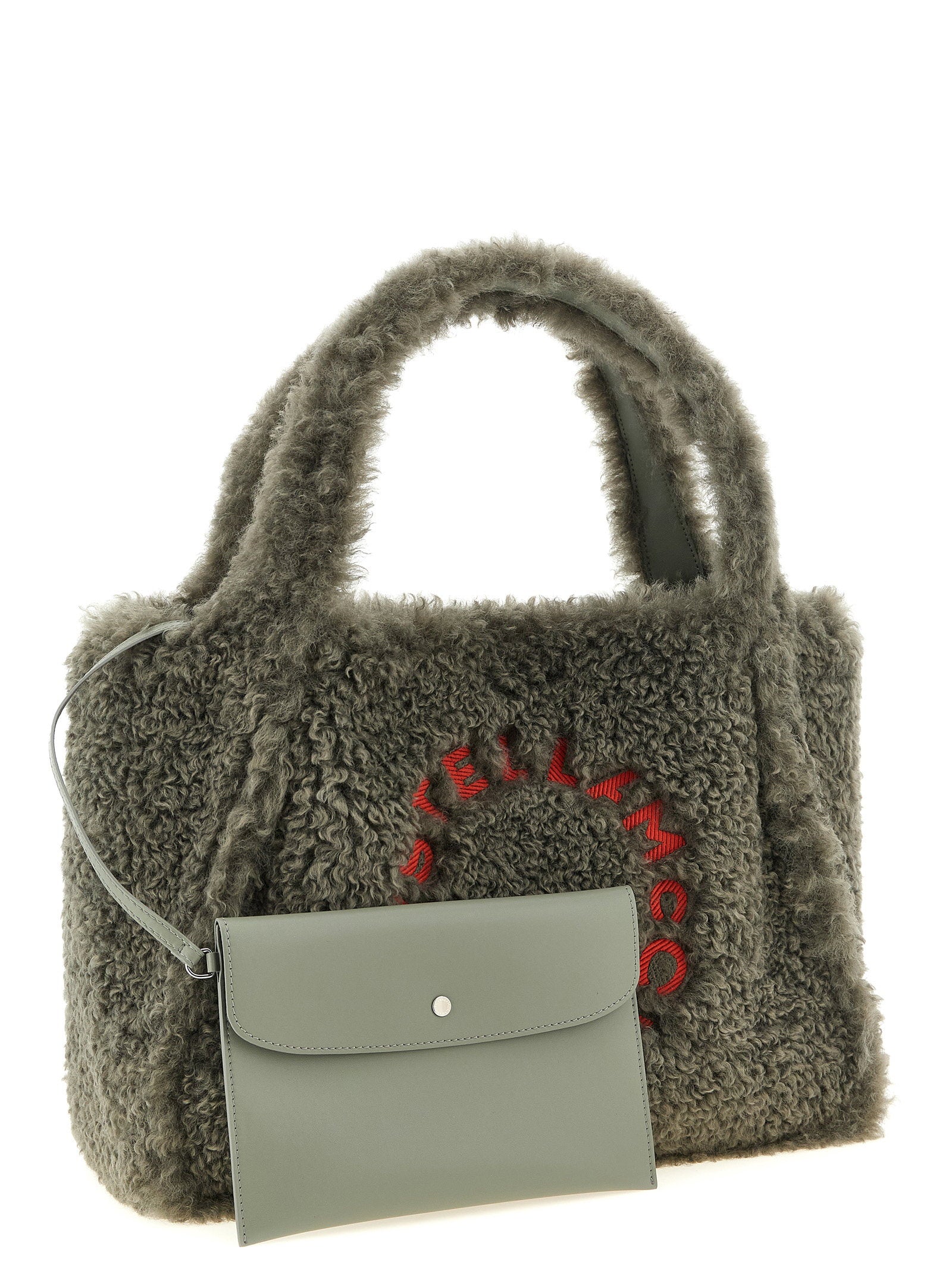Stella Mccartney Shearling Logo Shopping Bag Gray