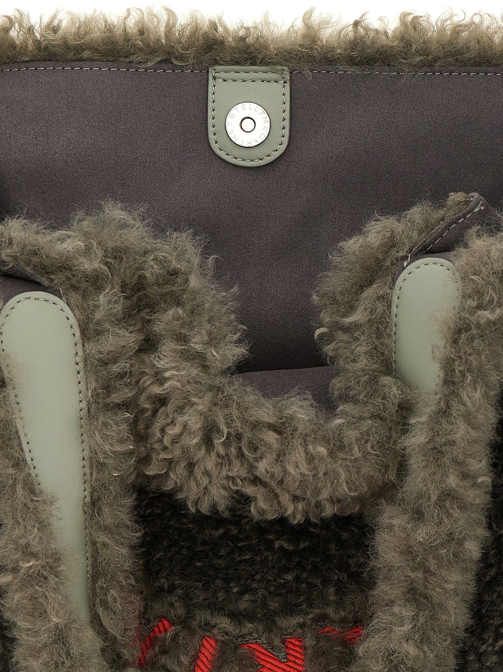 Stella Mccartney Shearling Logo Shopping Bag Gray