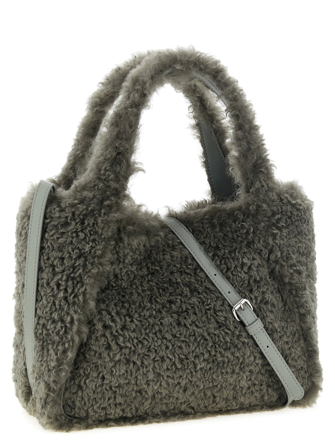 Stella Mccartney Shearling Logo Shopping Bag Gray