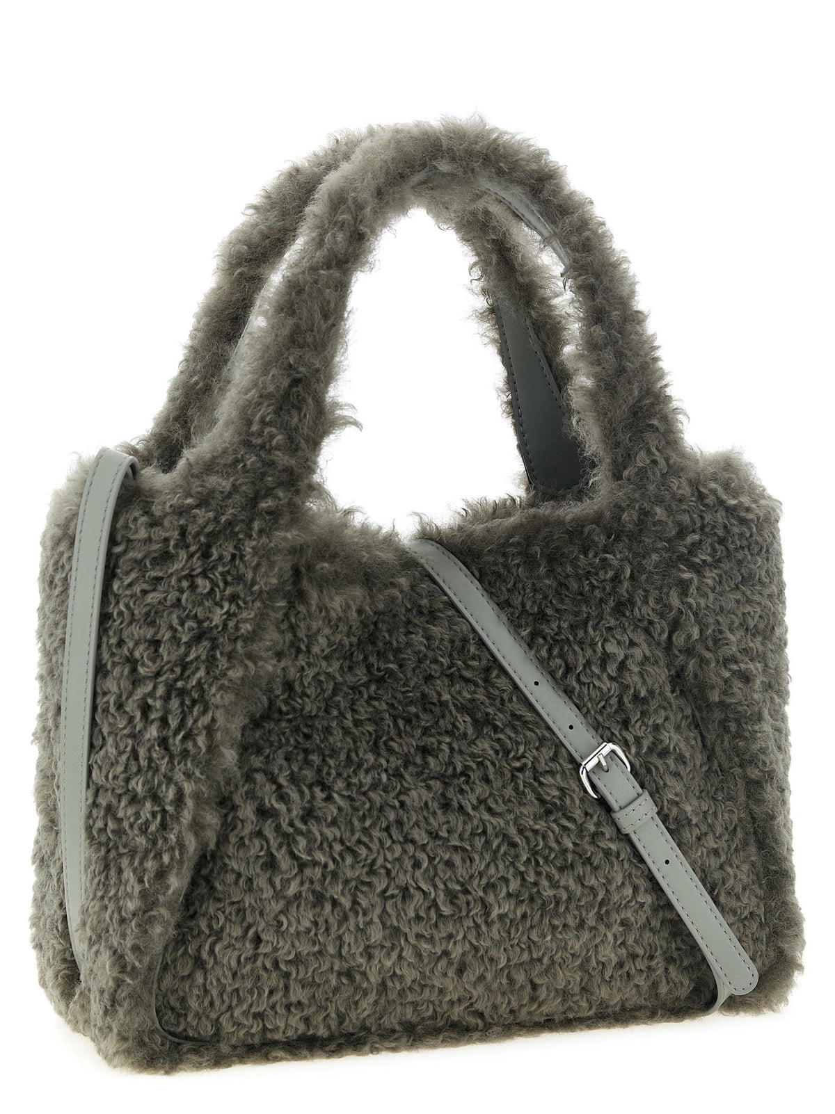 Stella Mccartney Shearling Logo Shopping Bag Gray