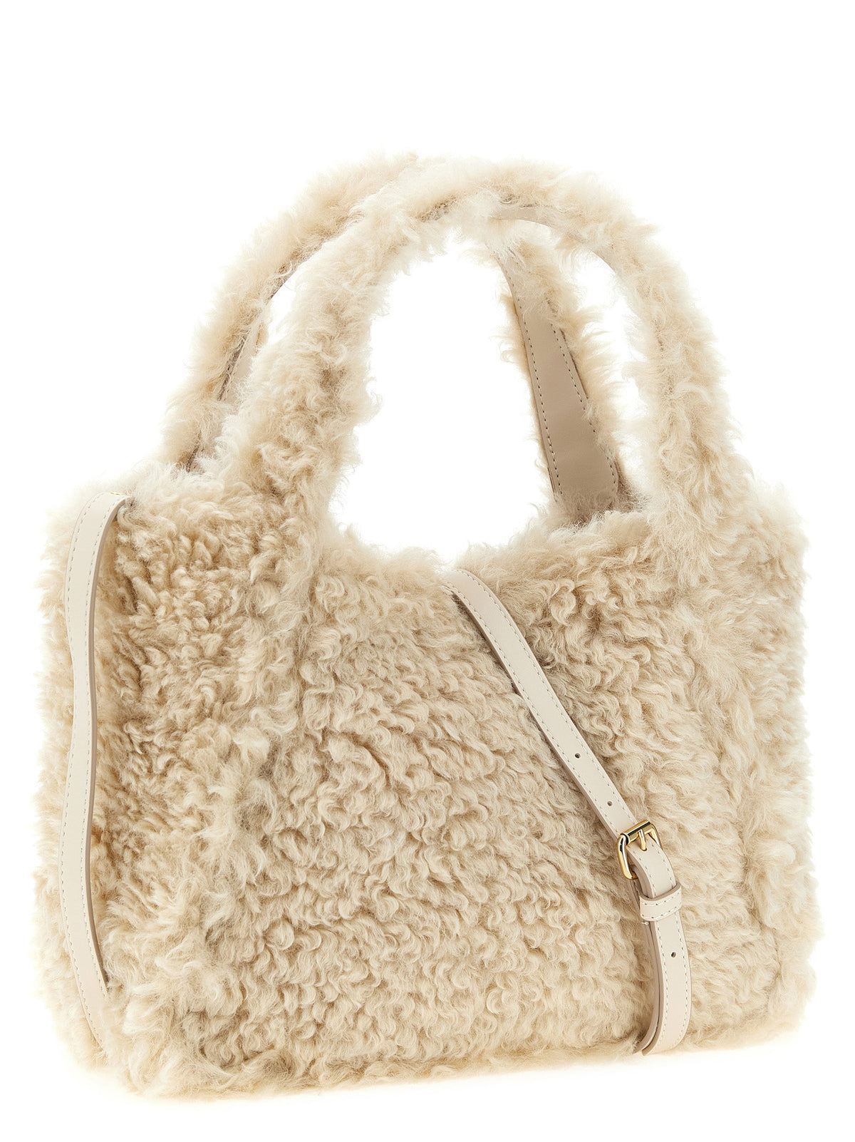 Stella Mccartney Shearling Logo Shopping Bag Beige
