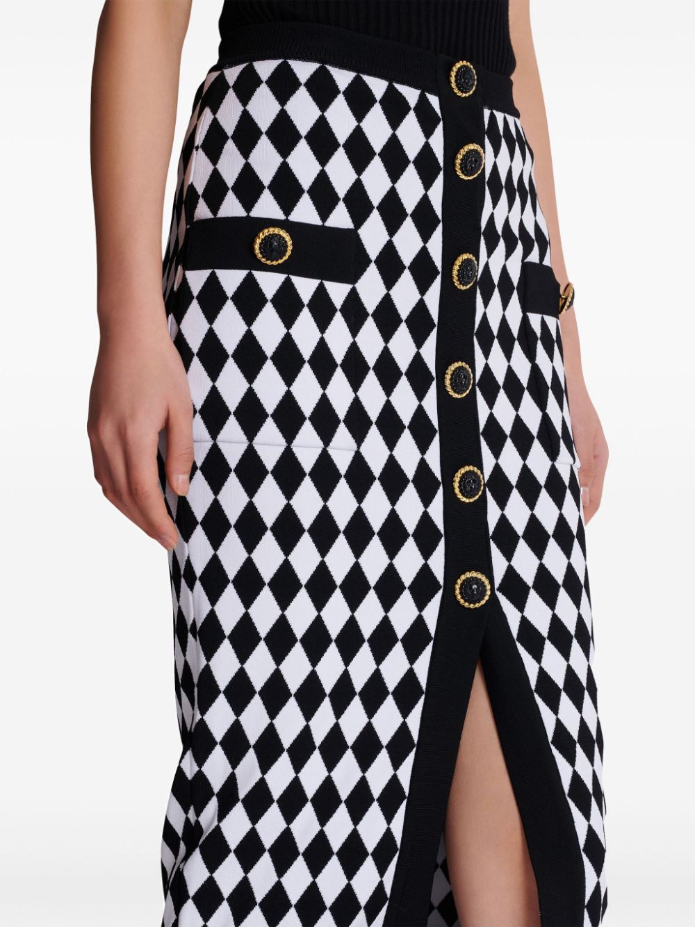 Balmain Diamond-Jacquard Knitted Midi Skirt Black black