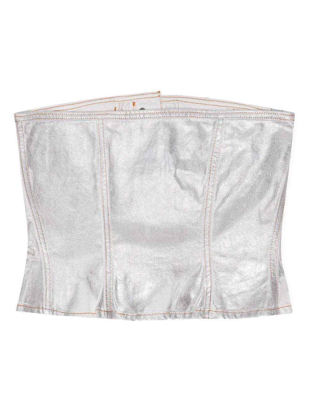Ganni Foiled Organic Cotton Denim Top Silver