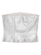 Ganni Foiled Organic Cotton Denim Top Silver