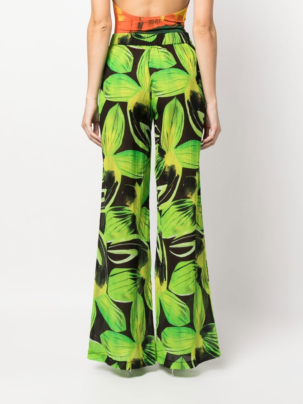 Louisa Ballou Leaves-Print Wide-Leg Trousers Green