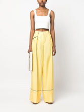 Bally Wide-Leg Silk-Lambskin Contrasting Trim Trousers Yellow