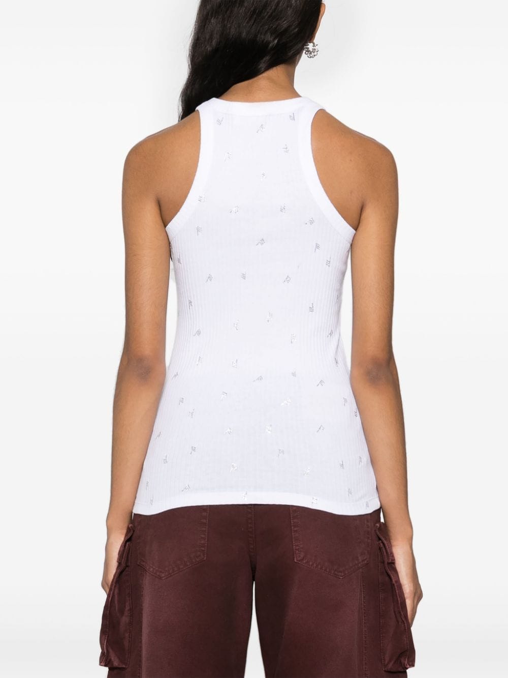 The Attico Ribbed Cotton Rhinestone Logo Sleeveless Top White