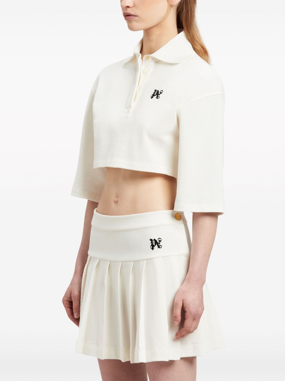 Palm Angels Cropped Logo-Print Polo Shirt White