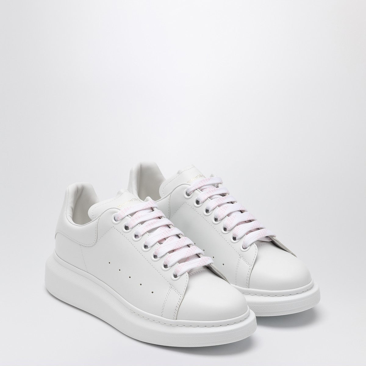 Alexander Mcqueen White Oversized Leather Sneakers with Pink Laces White