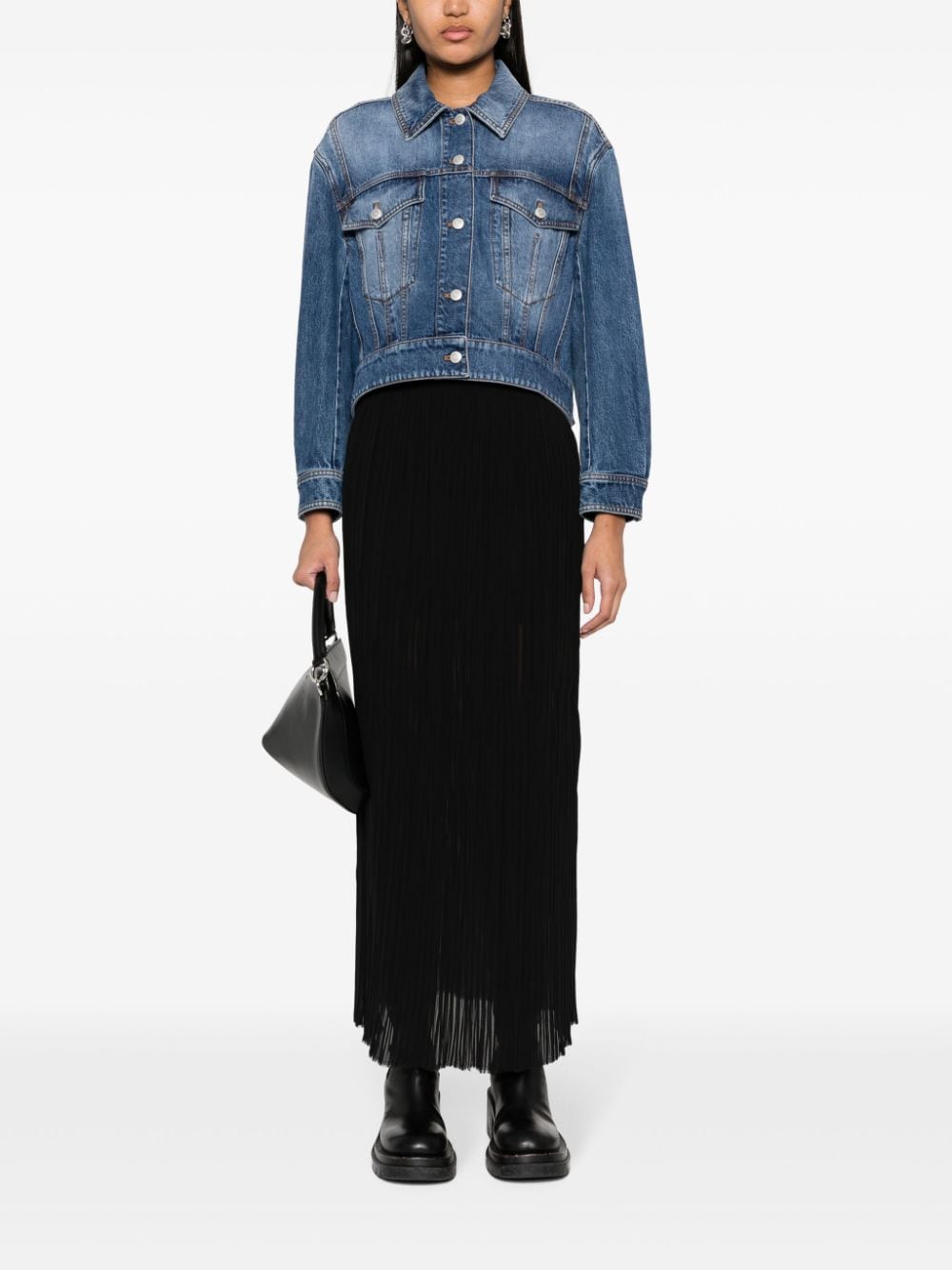 Alexander Mcqueen Cropped Indigo Denim Jacket with Classic Collar Denim