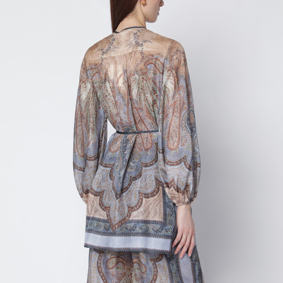 Zimmermann Wanderlust Silk Tapestry-Print Long Blouse Multicolor