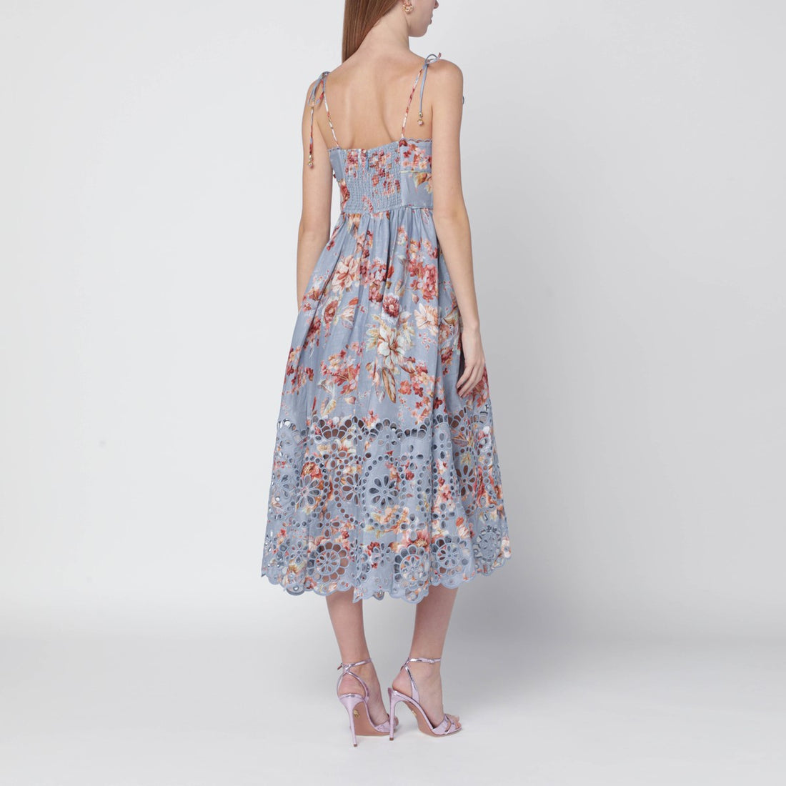 Zimmermann Floral Linen Midi Dress Multicolor