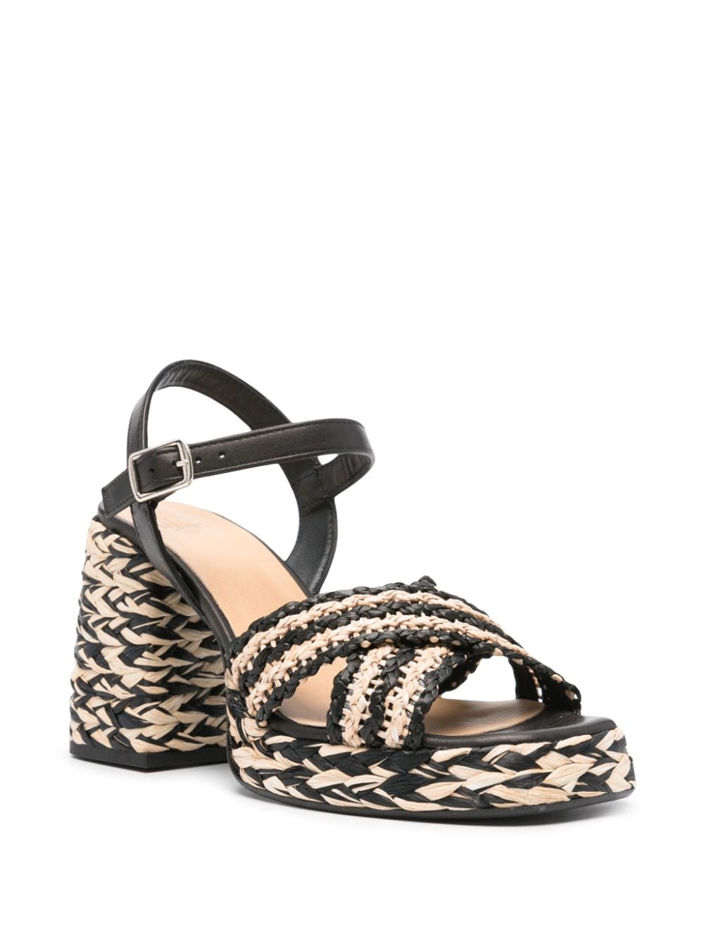 Castaner Interwoven Crossover Strap Block Heel Sandals Black