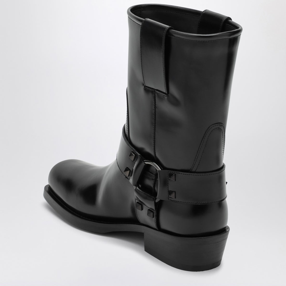 Valentino Garavani Biker Rockstud Leather Boots Black