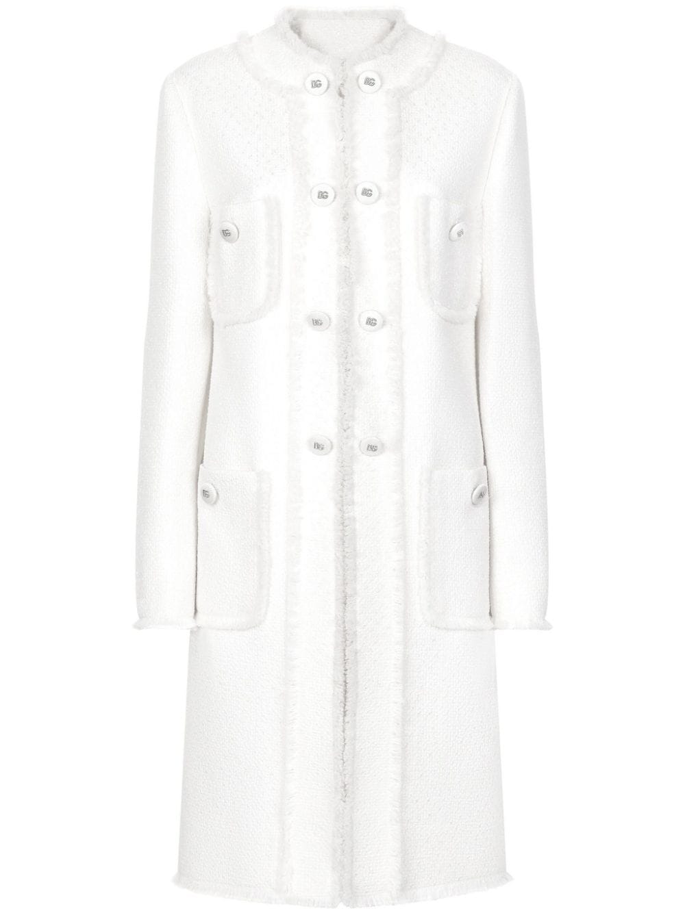Dolce & Gabbana Single-Breasted Tweed Coat White