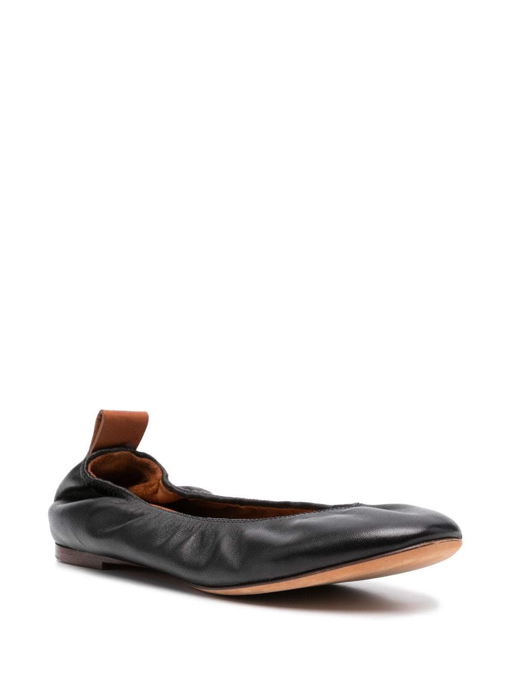 Lanvin Ruched Calf Leather Ballerina Flats Black Black