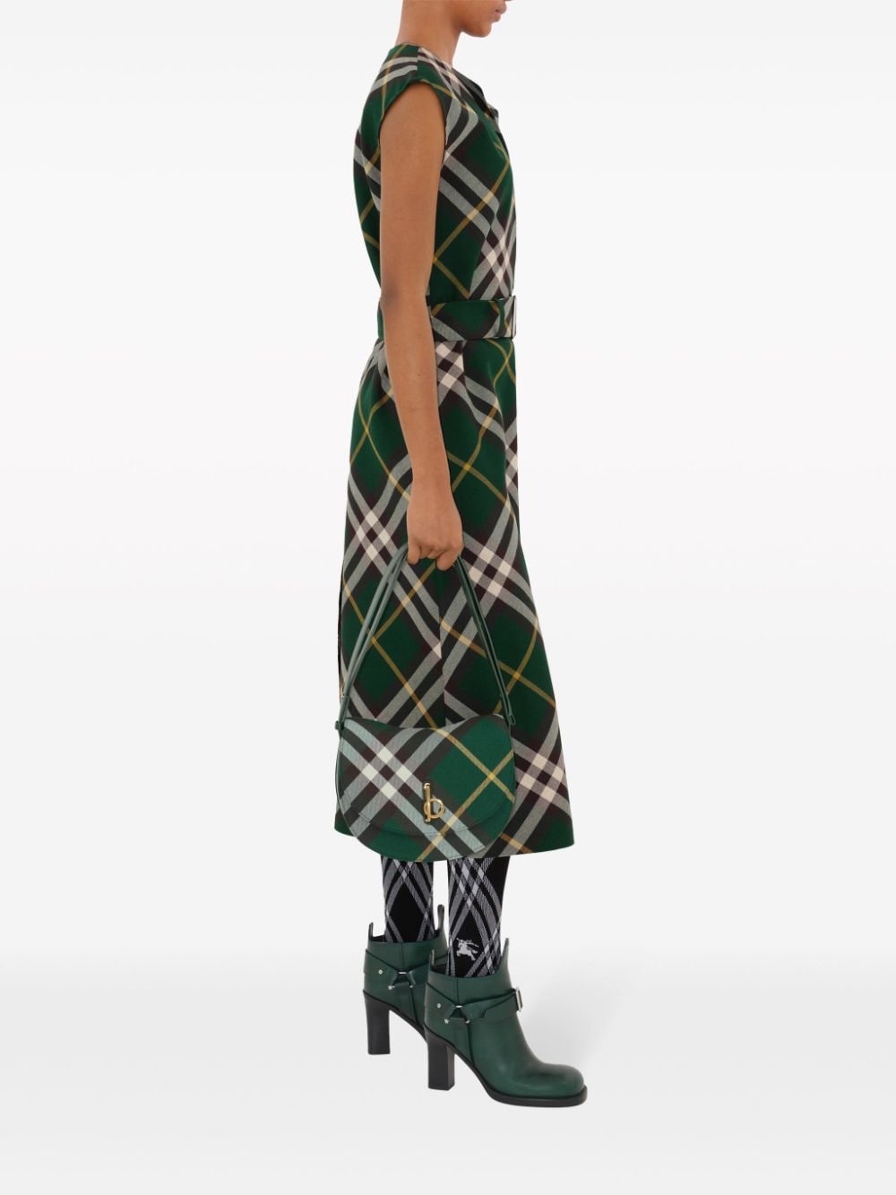 Burberry Nova Check Wool Midi Dress Green