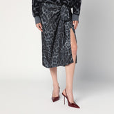 Stella McCartney Leopard Silk Asymmetric Midi Skirt with Knot Grey
