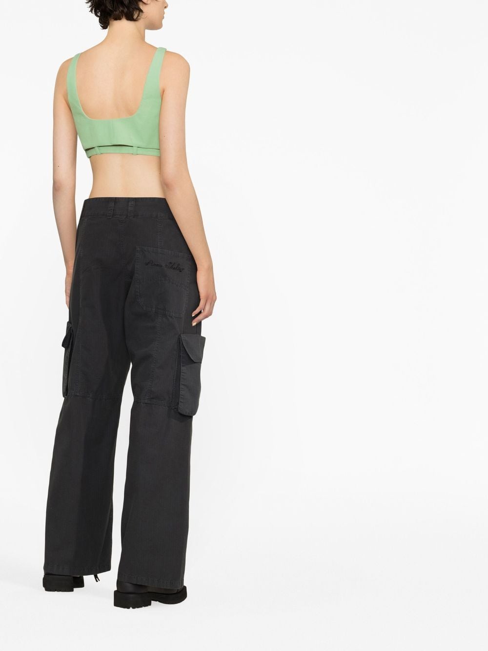 Ganni Cropped Belted Organic Cotton Tank Top Aqua Green